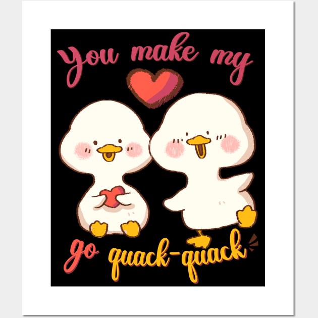 You make my heart go quack-quack, Cute Valentine Gift with Ducks in Love Wall Art by Mieu-Angels